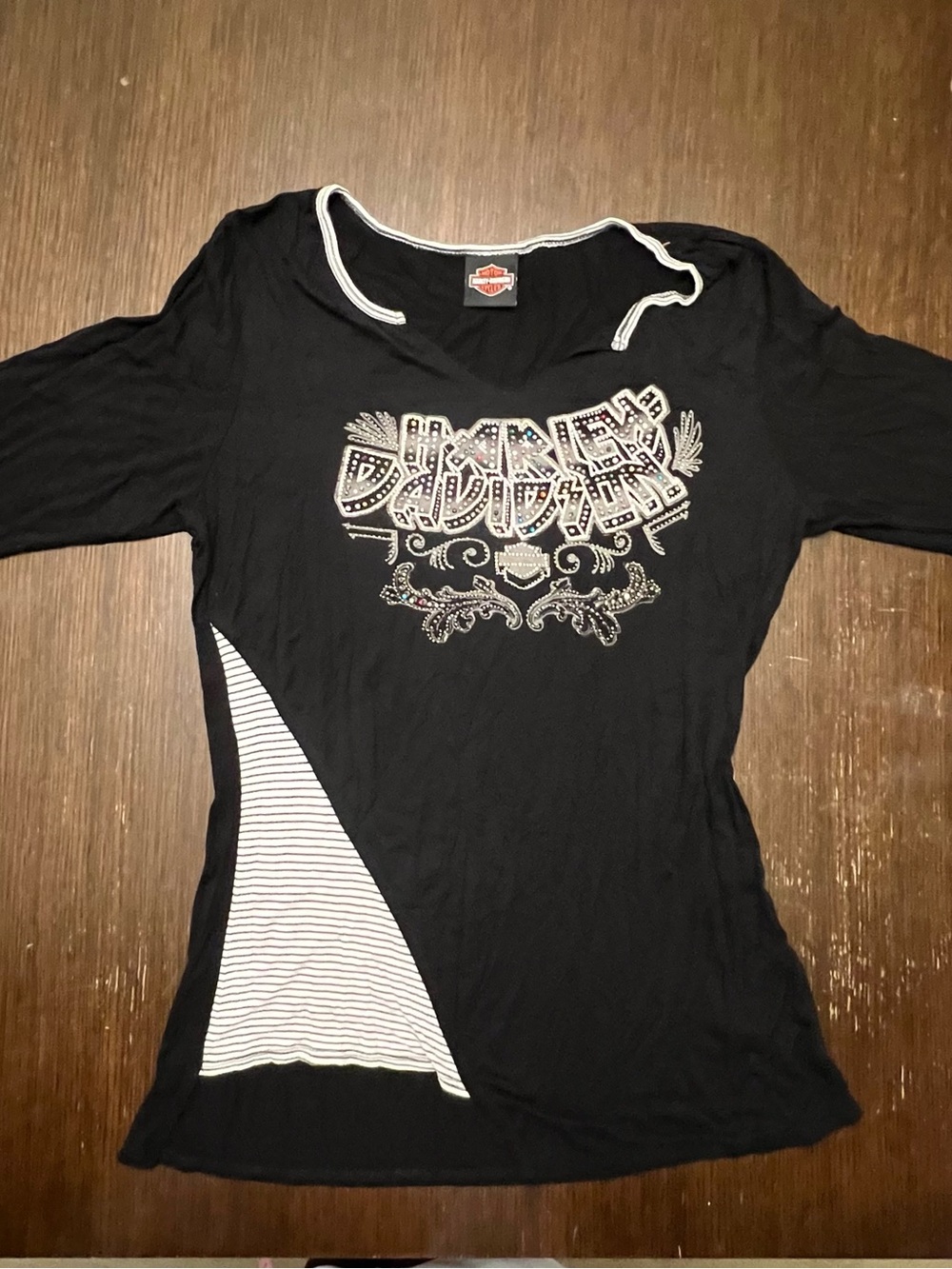 Harley-Davidson Rhinestone Logo Asymmetrical Long Sleeve Top Black XL